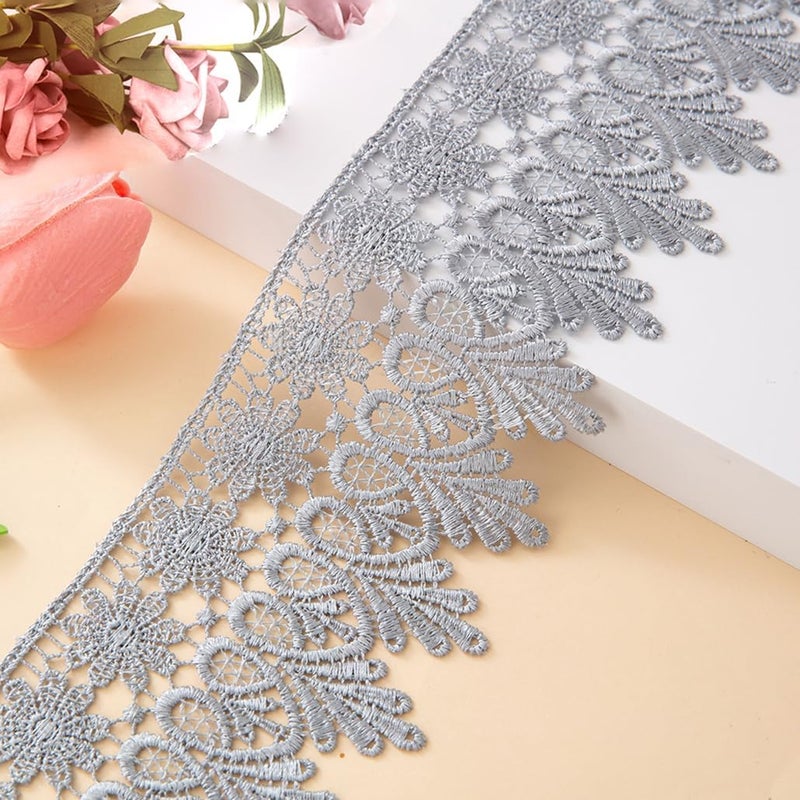 Kuasting 7.5 Yards Floral Lace Edge Trim 9CM Width Europe Chips Pattern Inelastic Embroidery Lace Trim for Sewing Making, DIY Crafts, Gift Wrapping, Wedding Decor (Grey) - Image 1